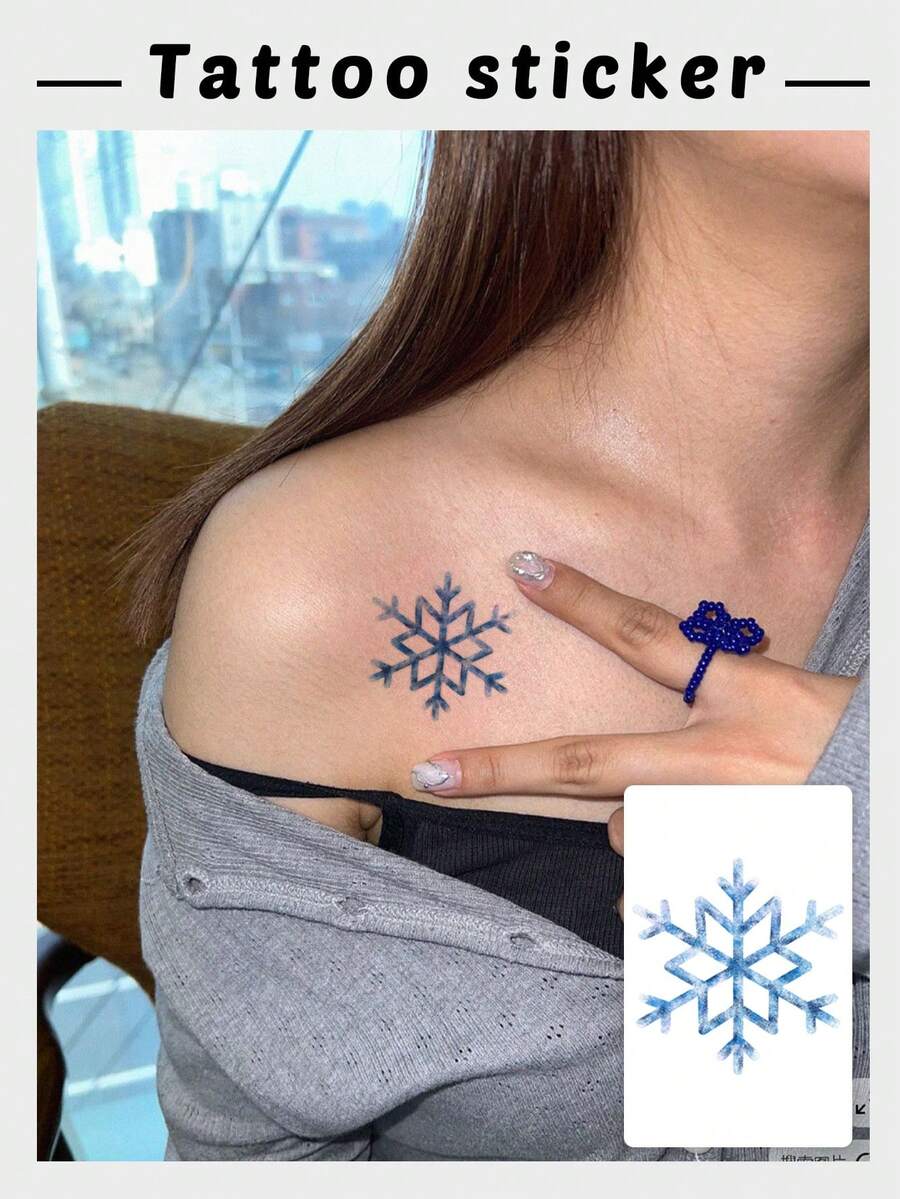 1 Sheet Christmas Temporary Tattoo Sticker Watercolor Blue Snowflake Pattern Waterproof Long Lasting Body Art Decal Easy To Apply For Women Winter Christmas Party Makeup Accessory - Multicolor - View 1