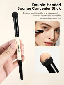 MAANGE 1pc Dual-Ended Makeup Brush Sponge Tip Concealer Brush Makeup Tool - Multicolor - View 1