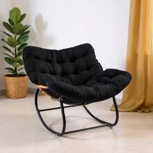 Cushioned Egg Rocking Chair Large Outdoor Wicker Chair With Rattan Design, Metal Frame Comfortable Seat For Patios - Black - View 12