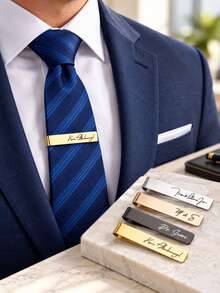 Personalized Tie Clip, Custom Carved Groom Groomsman Tie Clip, Wedding Gift, Commemorative Gift, Groom Bride Father Gift, Wedding Gift, Groom Gift - Tie Clip - View 4