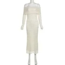 SYchuan 1 Pc Off Shoulder Long Sleeve Form-Fitting Sexy Minimalist Sexy Mini Dress Elegant Spring, Date Night - Apricot - View 13
