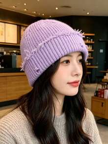 Fashion Distressed Knit Warm Women's Beanie - A - View 5
