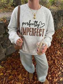 Women's Oversized Vintage Washed Grey Leopard Print Heart Crewneck Sweatshirt, Y2K Streetwear Going Out Style, Casual Long Sleeve Top For Fall/Winter - White - View 4