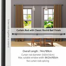 Classic Ball Finial Metal Curtain Rod/Roman Rod, Adjustable Length, 0.748 Inch Single Rod Curtain Track Set, Fits 1m, 2m, 3 Meters Windows, Suitable For Living Room, Bedroom, Hotel Blackout Curtain Rod/Sunshade Rod/Sheer Curtain Rod, Wall-Mounted Installation, Sturdy And Durable, Black, White, Gold, Silver Optional. Modern Minimalist Style - Multicolor - View 21