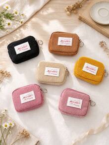 1pc Solid Color Corduroy Coin Purse Wallet, Cute Mini Student Pocket Bag, Can Hold Lipstick, Earphones, Coins, Hair Clips, Etc., Portable Card Holder Key Storage Bag - Multicolor - View 6