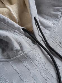 Men's Vertical Textured Hooded Sweatshirt, Minimalist Solid Color, Old Money Quiet Luxury Style, Soft Touch, Loose Casual Pullover Hoodie For Autumn/Winter - Light Grey - View 7