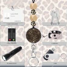 1 Set Leopard Print Acrylic ID Lanyard With Black Vertical Card Holder, Silicone Beaded Halter, Detachable Durable Key Ring Clip With ID Badge Holder Protective Case, Suitable For Doctors, Nurses, Teachers, Drivers, Security Guards, Interns, Office Workers, Gift - Leopard Print - View 3