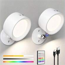 可充電磁吸式 RGB 壁燈,360度可旋轉 LED 聚光燈附遙控器,Type-C 充電無線照畫燈,臥室、電競房、客廳、閱讀、電視背景牆氛圍裝飾燈 - 彩色 - 查看 13