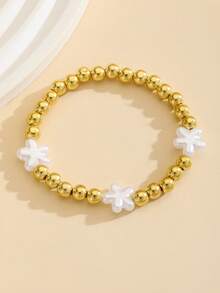 1pc/5pcs Set Girls Beaded Bracelets Gold Tone White Star Heart Flower Moon Cute Stackable Children Jewelry For Daily Wear Birthday Party Christmas - Gold - View 14
