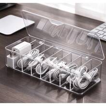 Dust-Proof Cable Management Box, Hub Organizer Box, Desktop Data Cable Storage Box For Phone Charger, Power Cord Clips, Charger Storage Box, Cable Organizer, Battery Storage, Storage, Storage Room, Travel Essentials, Travel, Halloween, Christmas, Home Christmas Decoration - Clear - View 10