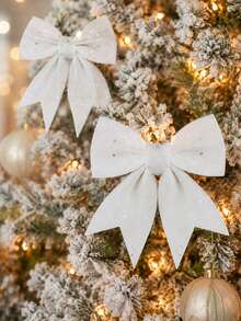 6pcs Christmas Ribbon Bows, Large White Shiny Curly Ribbon Bows, Christmas Decorations, Christmas Tree Gift Wrapping, Christmas Wreath, Car Wedding Decoration - White - View 2