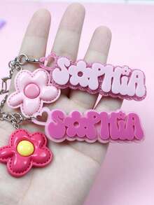 Personalized Flower Glitter Keychain Custom Name Bag Tag Backpack Charm Acrylic Name Keychain First Day Swag Christmas Party Gift - Multicolor - View 3