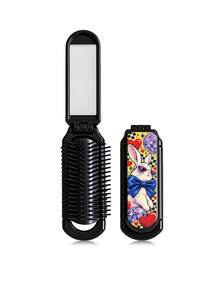 1PC Cute Compact Folding Hair Brush With Built-In Mirror, Kawaii Cartoon Dog Cat Bear Rabbit Print Mini Pocket Detangling Comb, Soft Bristle Travel Hairbrush For Women, Y2K Purse On The Go Hair Styling Accessory Gift - Multicolor - View 13