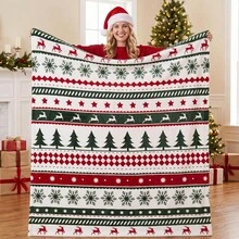 1pc Christmas Striped Reindeer Christmas Tree Digital Print Flannel Blanket - Modern Style, All-Season Comfortable Soft Polyester Knitted Material, Multi-Purpose, Suitable For Sofa, Bed, Travel, Camping, Chair, Gift Blanket - Multicolor - View 5