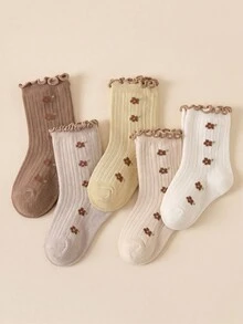 5/10/20 Pairs Cute Baby Girl Floral Ruffle Socks, Vintage Flower Toddler Infant Crew Socks, Soft 0-36M All Seasons, Newborn Princess Gift - Multicolor - View 4