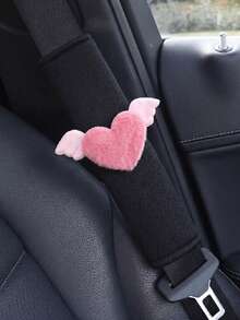 1pc/2pcs Plush Angel Wings Heart Car Seat Belt Shoulder Pad, Universal Anti-Friction Shoulder Strap Protector, Elegant Fashion Car Interior Accessory - Wing Heart Shoulder Pads - View 3