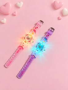 Girls Heart-Shaped Dual-Core LED Glowing Quartz Watch, Cute Fashion Children Student Wristwatch, Daily Wear Accessory, Birthday Christmas Gift - Purple - View 6