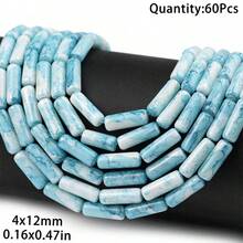 60pcs 4*12mm Colorful Patterned Long Tube Glass Spacer Beads For Handmade DIY Beading, Jewelry Making, Necklace, Bracelet, Phone Chain Accessories Decoration - Long Cylindrical Beads - View 17
