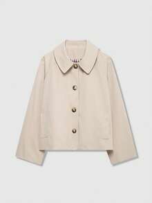 Women's French Vintage Old Money Style Lapel Short Trench Coat Jacket - Khaki - View 11