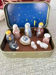 Portable Tin Box Nativity Set, Holy Family Manger Scene, Christmas Religious Tabletop Decor, Christmas Faith Gift - Multiple Styles - View 12