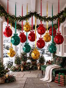 12pcs 22-Inch Christmas 4D Foil Balloon Set, Red, Blue And Gold Round Hanging Balloons, Disco Ball Balloons, Red Green Gold Christmas Decorations, With Ribbon And Glue Dots, Christmas Ceiling Party Decor - View 1