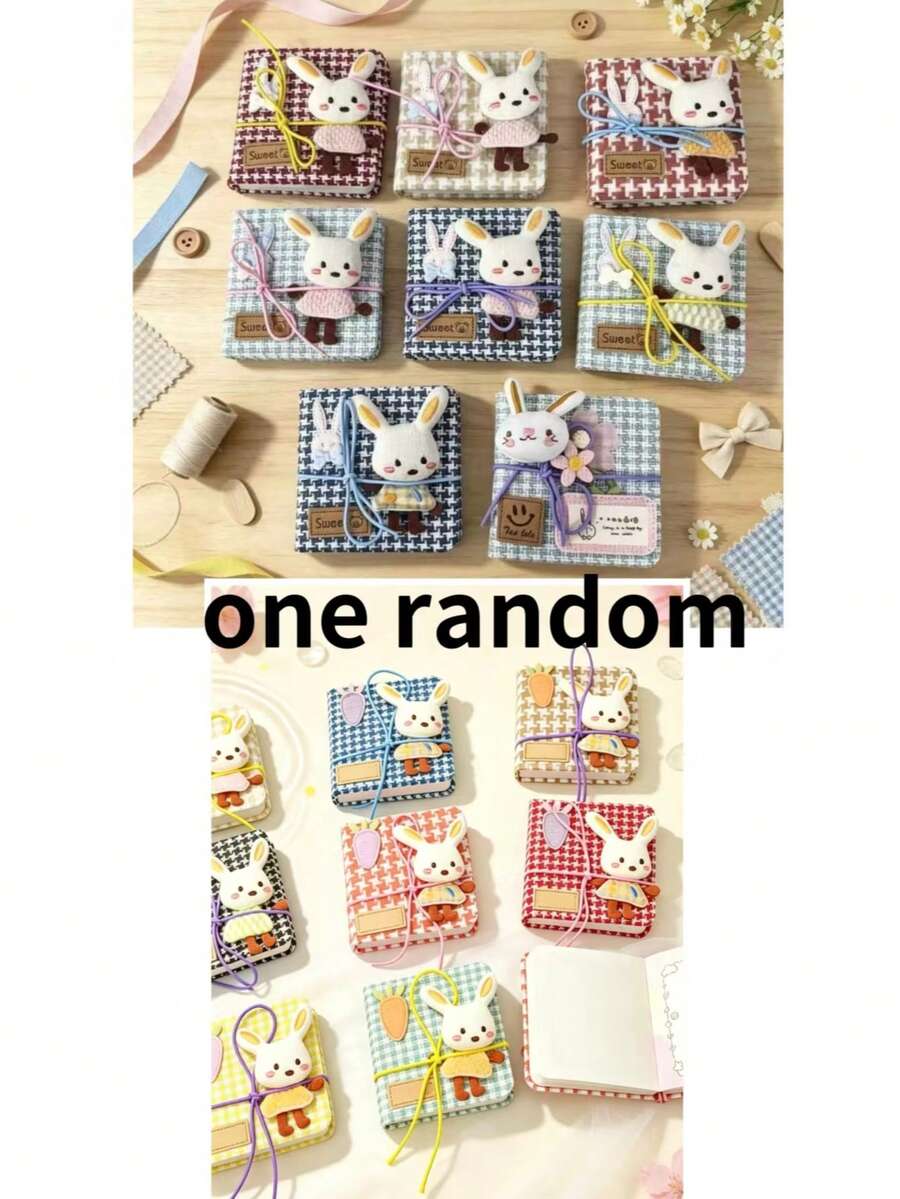 Cute Cartoon Diary Notebook, Fabric Bead Pocket Notebook, INS Aesthetic Planner, Exquisite Animal Notebook, Unisex, Suitable As Gift, Study Planner, Daily Journal, Travel Scrapbook, Multi-Functional Notebook - A - View 1