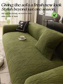 1pc Modern Solid Color Leaf Textured Sofa Cover, Anti-Slip & Durable, Pet Stain Resistant, Easy To Install, 5 Colors Available, Fits 1-4 Seater Sofa, Suitable For All Seasons, Living Room, Bedroom & Study, Machine Washable, Boost Home Happiness - Green - View 7
