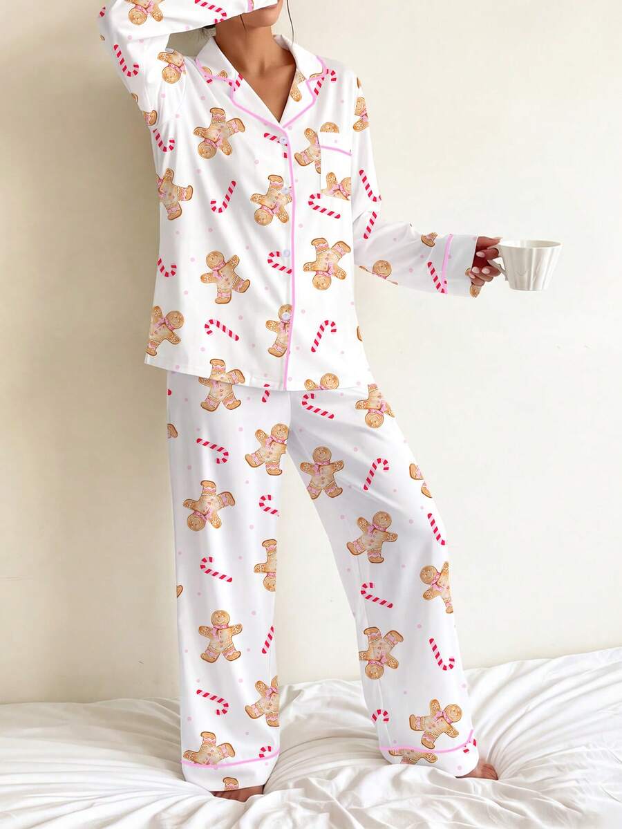 Christmas, 2-Piece Women's Pajama Set, Candy Cookie Man Print, Autumn ...