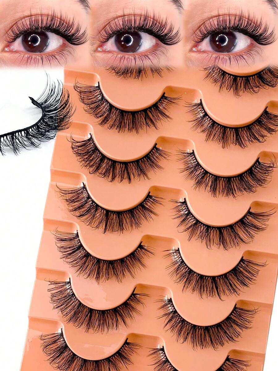 7 Pairs Natural Look False Eyelashes Handmade Lashes Fluffy And Natural Thin And Lightweight For No-Makeup Look Reusable Suitable For Women's Daily Makeup And Work