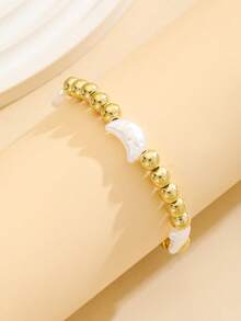 1pc/5pcs Set Girls Beaded Bracelets Gold Tone White Star Heart Flower Moon Cute Stackable Children Jewelry For Daily Wear Birthday Party Christmas - Gold - View 8
