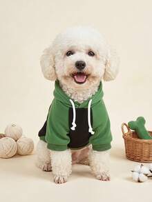 PETSIN 1pc Colorblock Hooded Dog Sweatshirt, American-Style Raglan Contrast Design, Loose Comfortable Cat Clothing For Energetic, Photogenic Outings - Multicolor - View 1