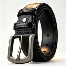 Men's Alloy Buckle Belt, Business Casual Style, Versatile Pants Belt, Pin Buckle Design With No Hole Needed, Easy Adjustment, Fine Texture And Soft Touch, Suitable For Daily Commute, Workplace Outfit, Date And Gathering - 7 Styles In Black - View 9