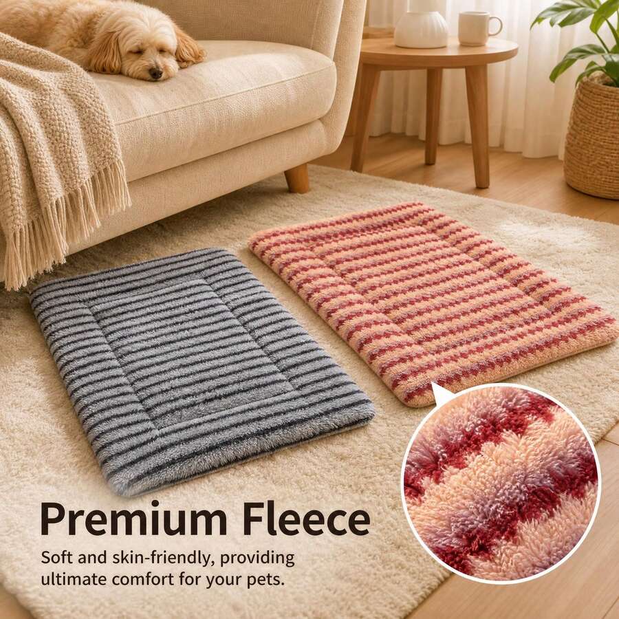 1pc Winter Warm Pet Mat, Soft Plush Striped Rectangular Sleeping Pad, Comfortable Washable Cat Dog Rabbit Mat, Multiple Sizes Available, Suitable For Large Medium Small Pets - Multicolor - View 1