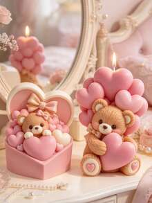 1pc Balloon Heart Bear Silicone Candle Mold, DIY Resin Plaster Bear Mold For Candle Making, Home Decor, Handmade Crafts, Gifts - A - View 2