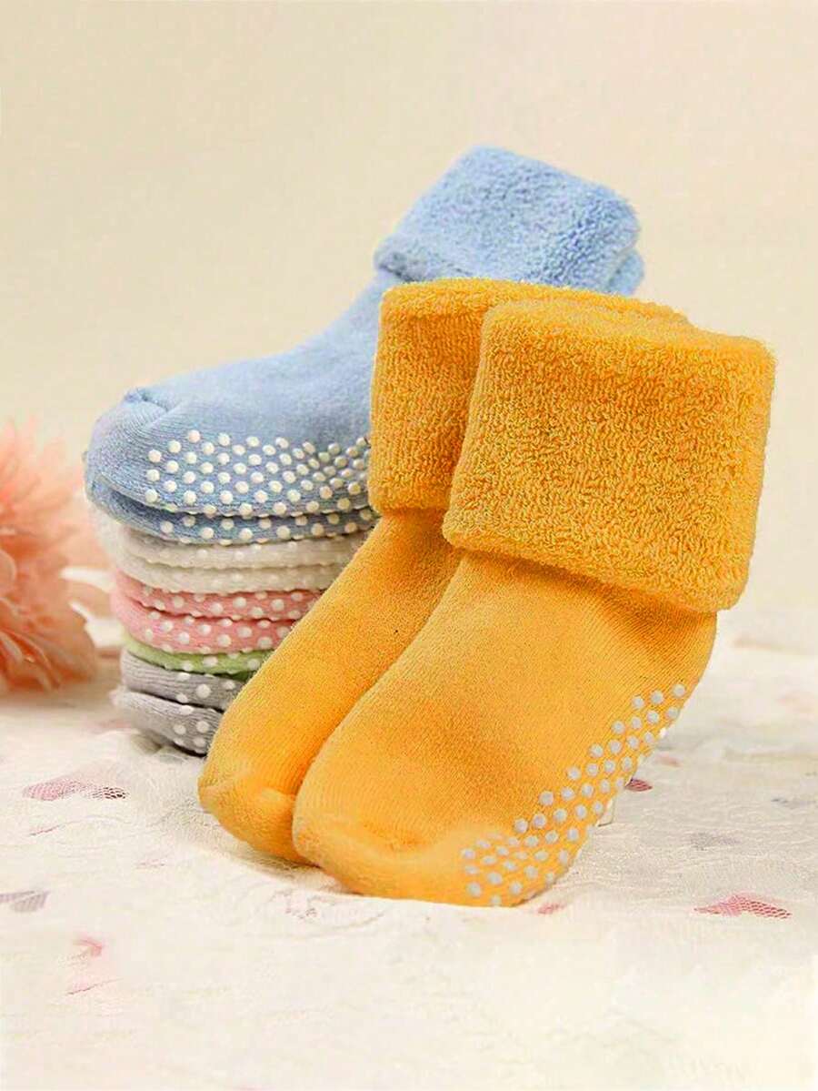 6 Pairs Baby/Toddler/Kids Anti-Slip Thick Warm Socks, Unisex, Suitable For Winter - Multicolor - View 1
