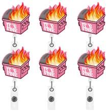 6pcs Pink And Blue Badge Reel It's Fine Funny Dumpster Fire Retractable Glitter Badge Reel Gift - 6 Pieces Blue - View 1