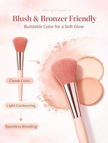1pc Face Makeup Brush Blush Brush Powder Brush Contour Brush Soft Bristles Non-Irritating Beginner Makeup Tool - Apricot - View 5