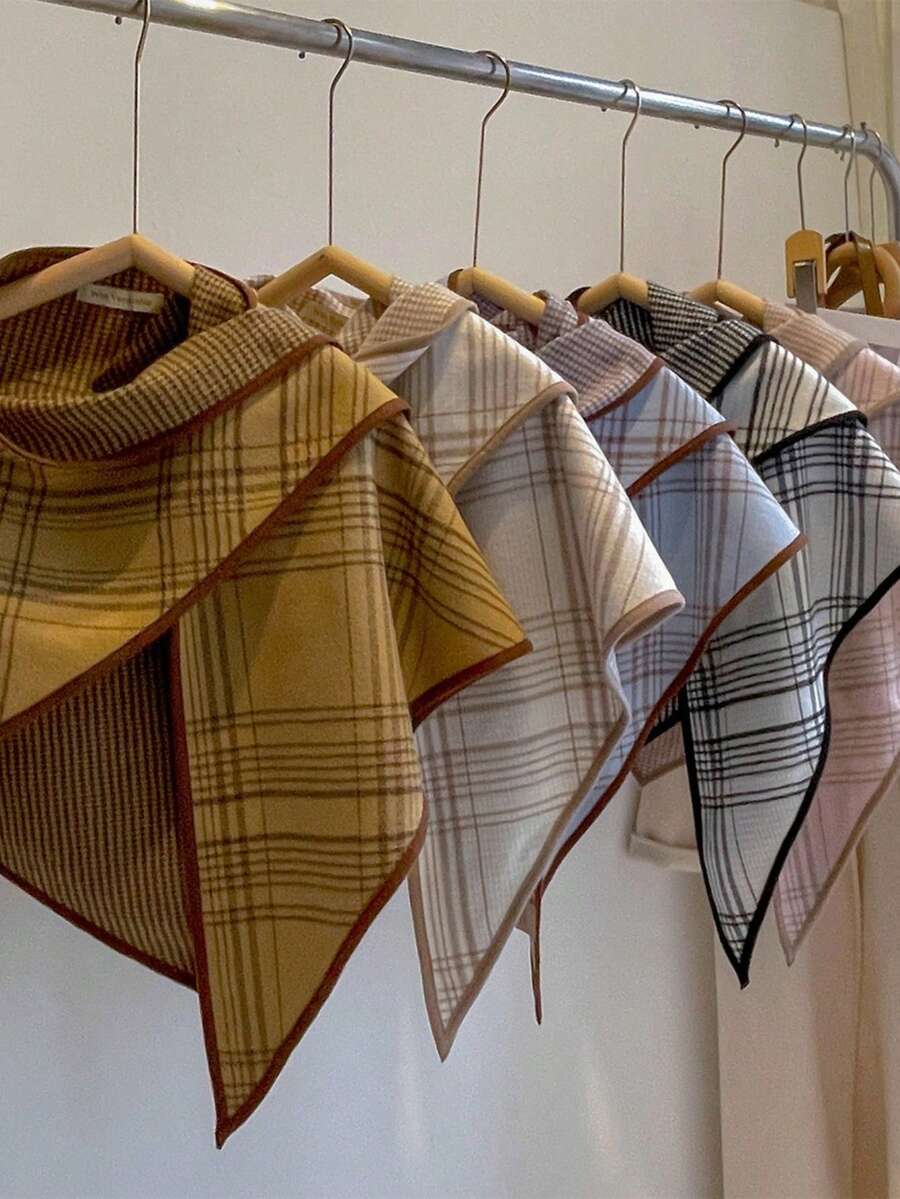 1PC Women Vintage Plaid Print Triangle Scarf Fall Winter Shawl Wrap Hijab Head Scarf Bandana For Dress - Multicolor - View 1