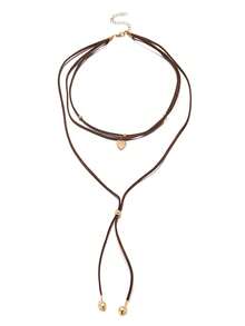 1pc Bohemian Heart Pendant Multi-Layer Necklace DIY Knotted Rope Necklace, Maillard Style Brown Suede Rope Necklace, Suitable For Women To Wear At Banquets, Balls, Parties And Other Occasions - Gold - View 6