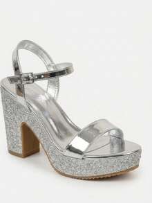 Women Heeled Sandals - Silver - View 3