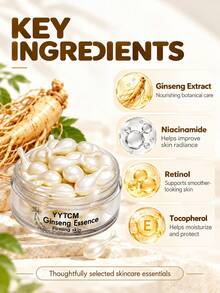 YYTCM 人參精華膠囊 面部保濕補水緊緻精華 含富勒烯、菸鹼醯胺、維生素E、視黃醇 深層補水滋養 改善乾燥粗糙 使肌膚柔軟豐盈 便攜膠囊精華 適合夜間護膚 季節性補水 乾性肌膚 日常面部護理 0.34g*30顆/瓶 1瓶 - 白色 - 查看 12