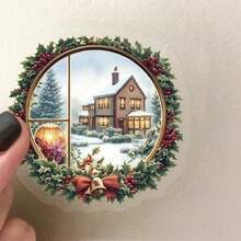 50Pcs Watercolor Christmas Scene Clear Stickers, Xmas Window Fireplace Tree Wreath Decals For Gifts, Cards & Holiday Crafts - one-size - View 6