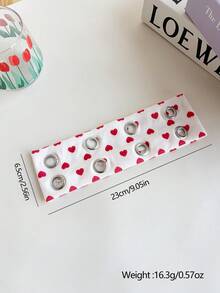 1pc Dopamine Heart Print Metal Eyelet Wide Headband, High Elastic Fabric Hollow Design Sweet Cool Girl Fashion Versatile Hair Accessory - Multicolor - View 2