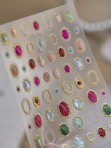 1 Metal Nail Art Luxury Sticker, New Self-Adhesive Retro Light Luxury Style DIY Nail Charm Sticker, Colored Gemstone Nail Art Decoration Sticker - Multicolor - View 4