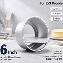 6 Inch Anodized Aluminum Deep Round Cake Pan With Removable Bottom, Vertical Straight High Side Baking Mold For Mousse And Chiffon Cakes, Heat-Resistant Detachable Base, Suitable For Home Oven Dessert Baking - Silver Heightened Anode - View 2