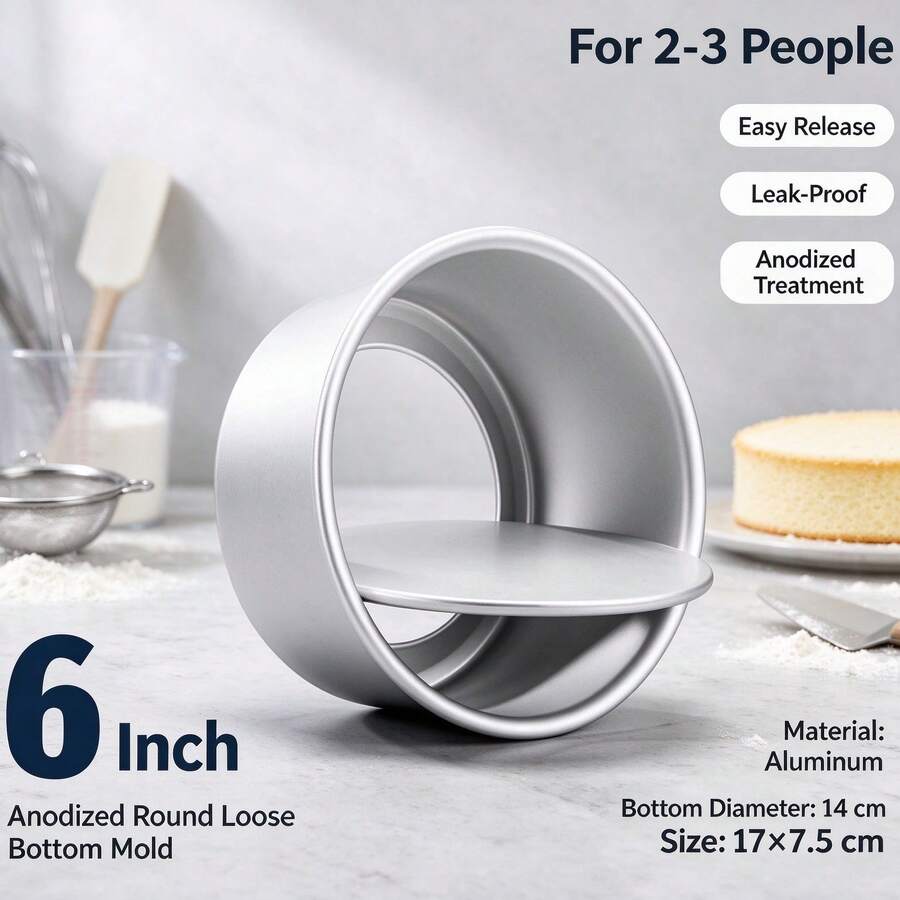 6 Inch Anodized Aluminum Deep Round Cake Pan With Removable Bottom, Vertical Straight High Side Baking Mold For Mousse And Chiffon Cakes, Heat-Resistant Detachable Base, Suitable For Home Oven Dessert Baking