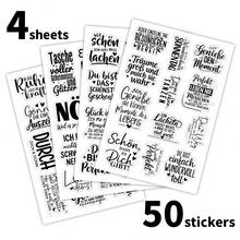 50pcs/4sheets German Motivational Quote Stickers - Clear Inspirational Stickers, Self-Care & Positive Mindfulness Stickers For Journal, Laptop, Water Bottles, Planner & Scrapbooks - one-size - View 1