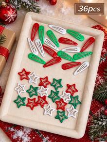 36pcs Girls Christmas Color Hollow Star & Water Drop Hair Clips Set ...