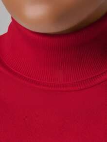 Men's Red High Neck Plus Size Knit Sweater, Loose Long Sleeve Commuter Pullover Top - Red - View 2