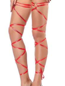 1pc Women's Red Satin Double Leg Wrap Adjustable Decorative Leg Band, Suitable For Daily Wear, Party And Fashion Show - Red - View 5